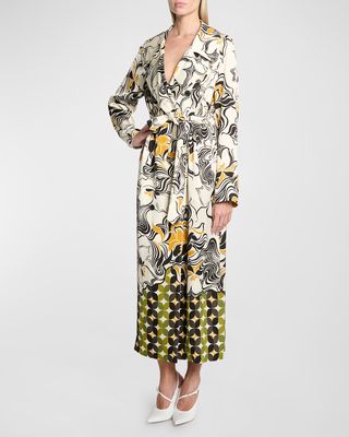 Rolana Abstract Print Belted Trench Coat