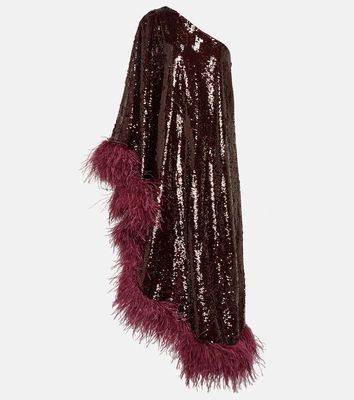 Roland Mouret Feather-trimmed sequined midi dress