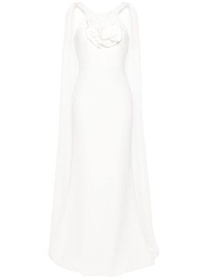 Roland Mouret floral-appliqué cady silk gown - White