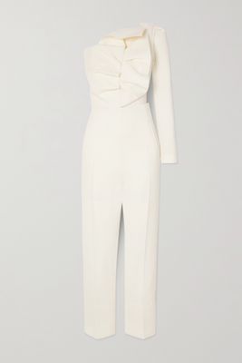Roland Mouret - Frenso One-sleeve Bow-detailed Wool-crepe Jumpsuit - White