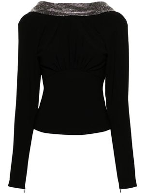 Roland Mouret rhinestone-embellished cowl-neck blouse - Black