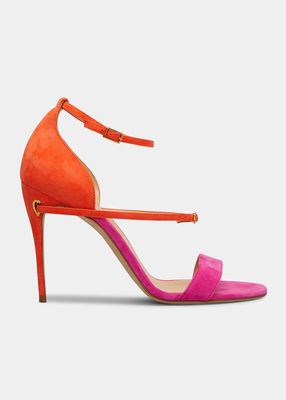 Rolando Bicolor Suede Ankle-Strap Sandals