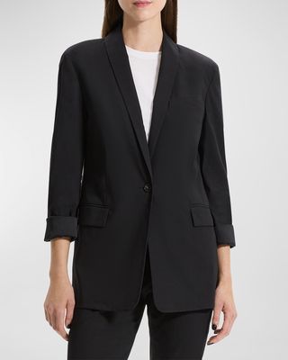 Rolled-Sleeve Shawl Collar One-Button Jacket
