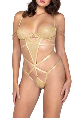 Roma Confidential Glam Underwire Thong Teddy in Gold