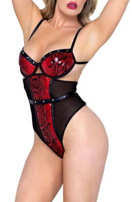 Roma Confidential Python Print Underwire Teddy in Red/Black