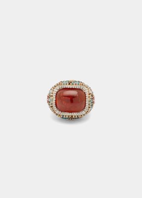 Roman Encrusted Ring with Spessartite and Multicolor Stones, Size 7