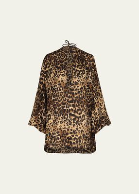 Romancero Gitano Leopard-Print Silk Tunic Top