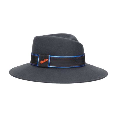 Romy wool felt with grosgrain and eco-leather trim hat band
