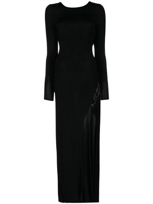 Ronny Kobo lace-up detail long-sleeve gown - Black