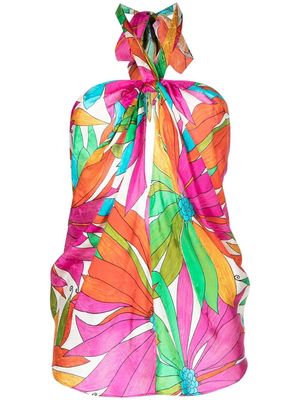 Ronny Kobo leaf-print halterneck blouse - Multicolour
