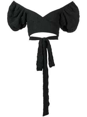 Ronny Kobo off-shoulder puff-sleeve wrap blouse - Black
