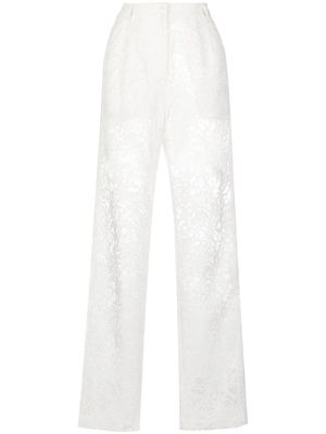 Ronny Kobo semi-sheer lace straight trousers - White