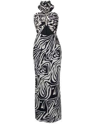 Ronny Kobo swirl print halterneck cut-out dress - Black