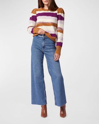 Ronsard Striped Puff-Sleeve Wool Sweater