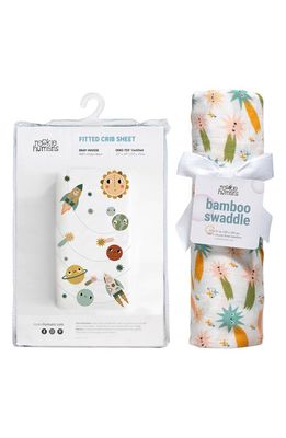 ROOKIE HUMANS Cotton Sateen Crib Sheet & Muslin Swaddle Set in Space