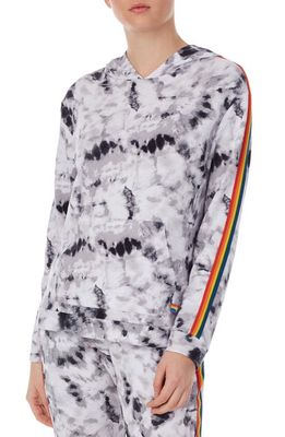 Room Service Pjs Gender Inclusive Rainbow Stripe Hoodie in Black White Tie Dye
