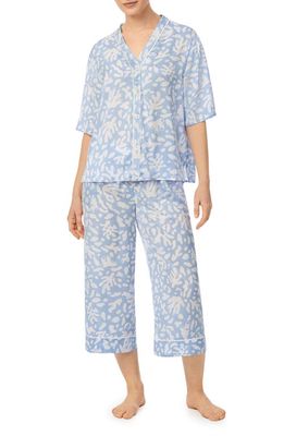 Room Service Pjs Print Crop Pajamas in Blue/White
