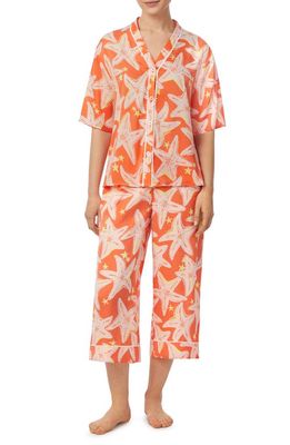 Room Service Pjs Print Crop Pajamas in Coral Multi