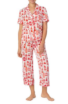 Room Service Pjs Print Crop Pajamas in Red/White