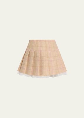 Rooney Chiffon-Trim Pleated Wool Plaid Mini Skirt