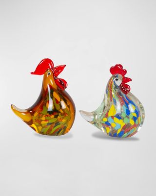 Rooster Art Glass Sculptures, Set of 2