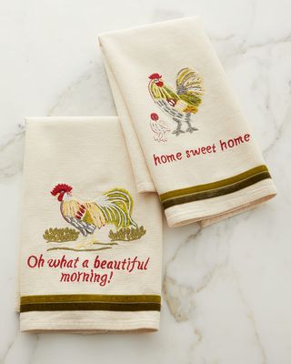 Rooster Embroidered Tea Towel, Set of 2