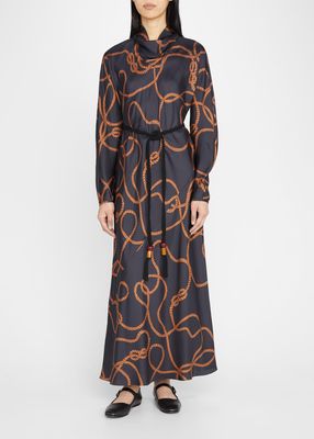 Rope-Print Cowl-Neck Maxi Dress