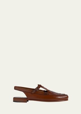 Roqueta Woven Leather Slingback Loafers