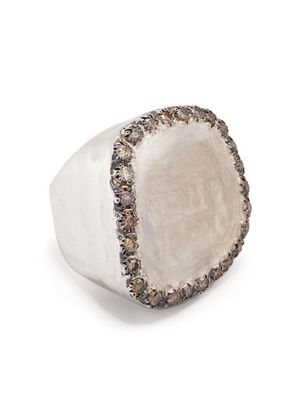 Rosa Maria diamond-embellished chunky signet ring - Silver