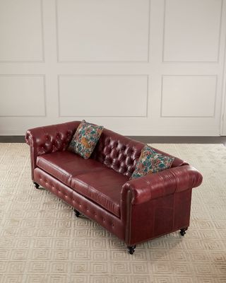 Rosa Tufted Leather Sofa, 93"