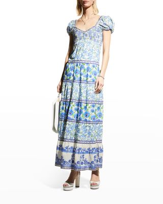 Rosalyn Puff-Sleeve Empire Midi Dress