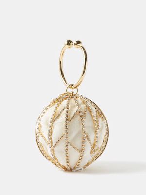 Rosantica - Alice Crystal-embellished Faux Fur Handbag - Womens - White Gold