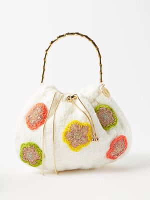 Rosantica - Fatale Drawstring Bouclé Handbag - Womens - White Multi