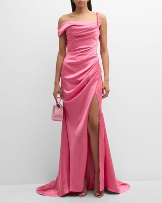 Rosario Ruched One-Shoulder A-Line Gown
