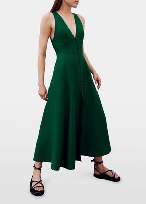 Rose Button-Front Maxi Dress
