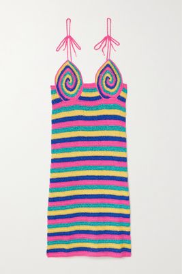 Rose Carmine - Metallic Crocheted Cotton Mini Dress - Yellow
