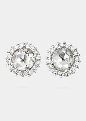 Rose-Cut Diamond Stud Earrings in 18K White Gold