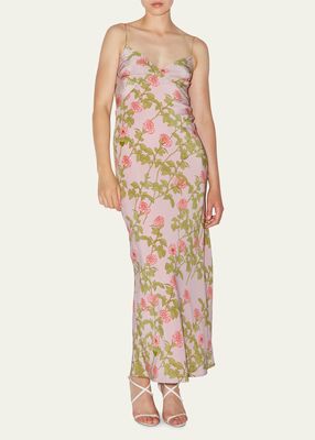 Rose Floral Print Maxi Slip Dress