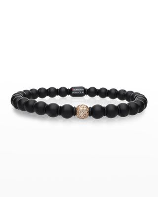 Rose Gold and Matte Black Ceramic Sfera Stretch Bracelet with One Champagne Diamond Bead