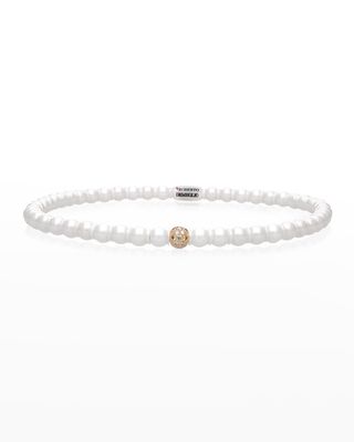 Rose Gold and White Ceramic Sfera Stretch Bracelet with One Champagne Diamond Bead