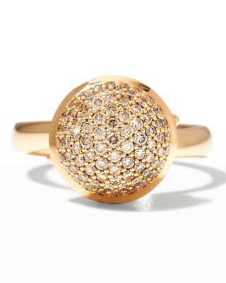 Rose Gold Brown Pave Diamond Bouton Ring, Size 7