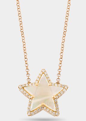 Rose Gold Large Star Necklace with Opalose Quartz and Diamonds