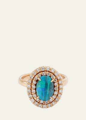 Rose Gold Ring with Opal and Diamonds