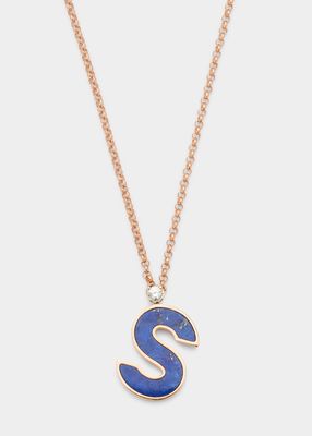Rose Gold 'S' Letter Charm Necklace with Lapis and White Sapphire