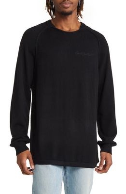 ROSE IN GOOD FAITH Embroidered Logo Crewneck Rugby Sweater in Midnight Black