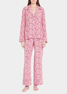 Rose-Print Silk Pajama Pants