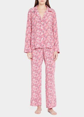 Rose-Print Silk Pajama Top