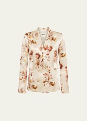 Rose Printed Colin Satin Double-Breasted Blazer