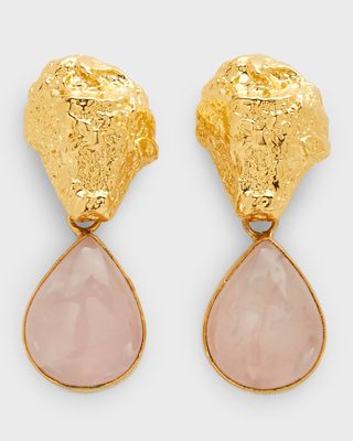 Rose Quartz and Gold Post Earrings