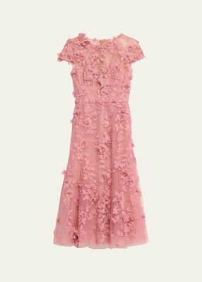 Rose Vine Embroidered Illusion Midi Dress
